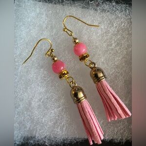 NEW!!! Pink Jade & pink tassel earrings*